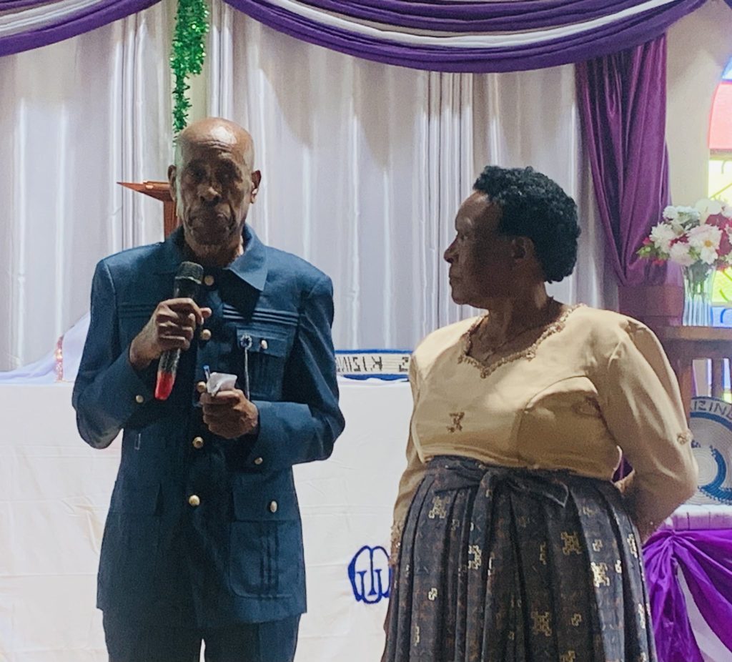 (L) Mr Justus Tindyebwa giving a speech during a thanksgiving ceremony at Kizinga Church of Uganda, Ndorwa East Constituency in Kabale District after turning 80 years.